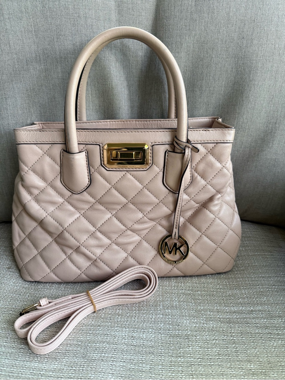 Michael Kors Quilted Satchel in Pale Blush with Gold Hardware